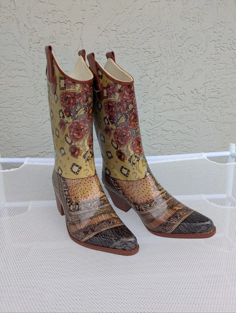 Corkys Floral Print Rain Boots - Brown with Multicolor Flowers